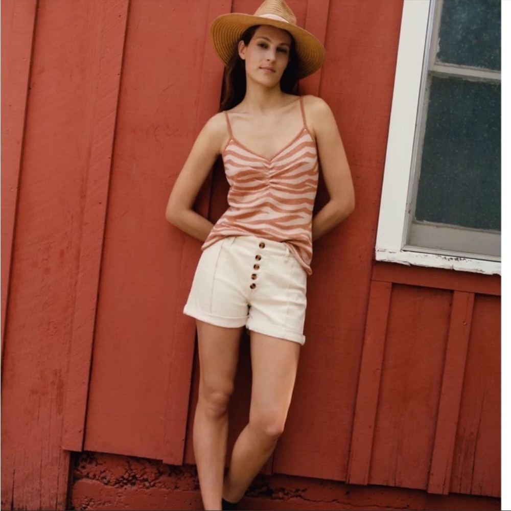 Pilcro and the Letterpress Cream High-Waist Button Front Jean Shorts